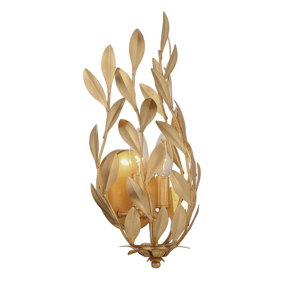 Antique Gold Wrought Iron Leaf Vanity Sconce, 16" Height