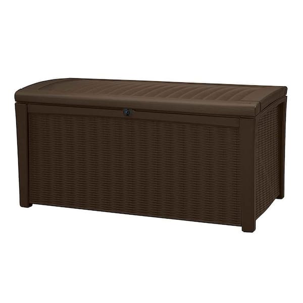Unbranded 110 Gal. All-Weather Wicker Deck Box with Piston-Assisted Lockable Lid in Brown
