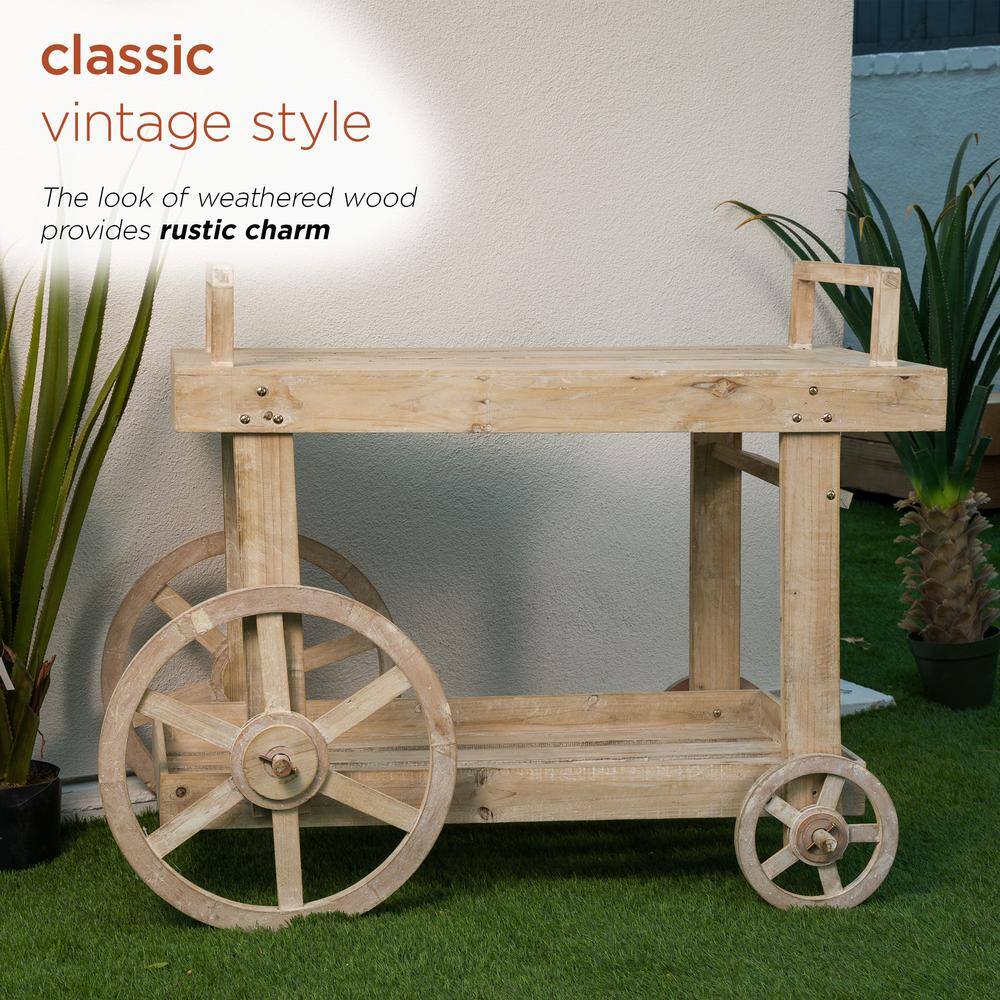 Rustic Multi-Color Wooden Garden Cart Display with Wheels