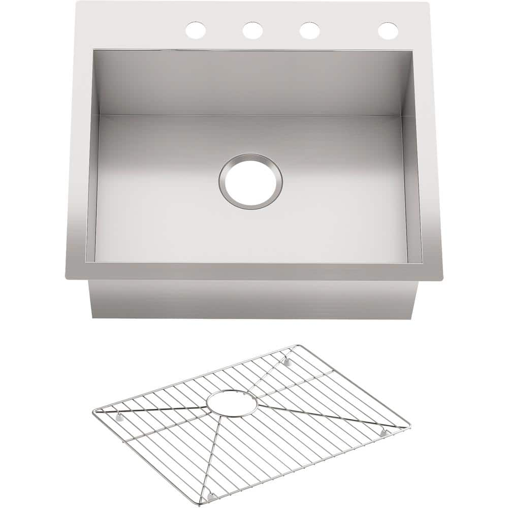 KOHLER Vault Dual Mount Stainless Steel 25 In 4 Hole Single Bowl   Stainless Steel Kohler Drop In Kitchen Sinks K 3822 4 Na 64 1000 