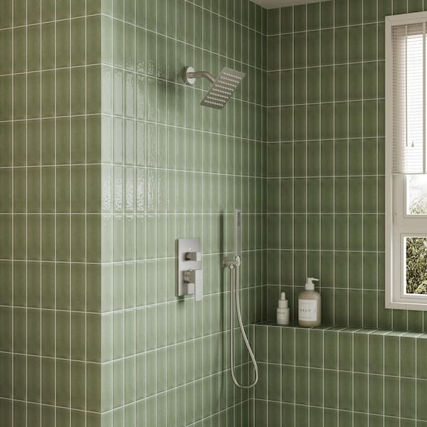 EVERSTEIN Single Handle 2-Spray Patterns Square 6 in. Shower Faucet with Handheld 2.5 GPM with Adjustable Heads in. Brushed Nickel