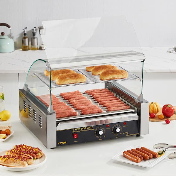 Hot Dog Roller 11 Rollers 30 Hot Dogs Capacity Stainless Sausage Grill Cooker Machine, ETL Certified