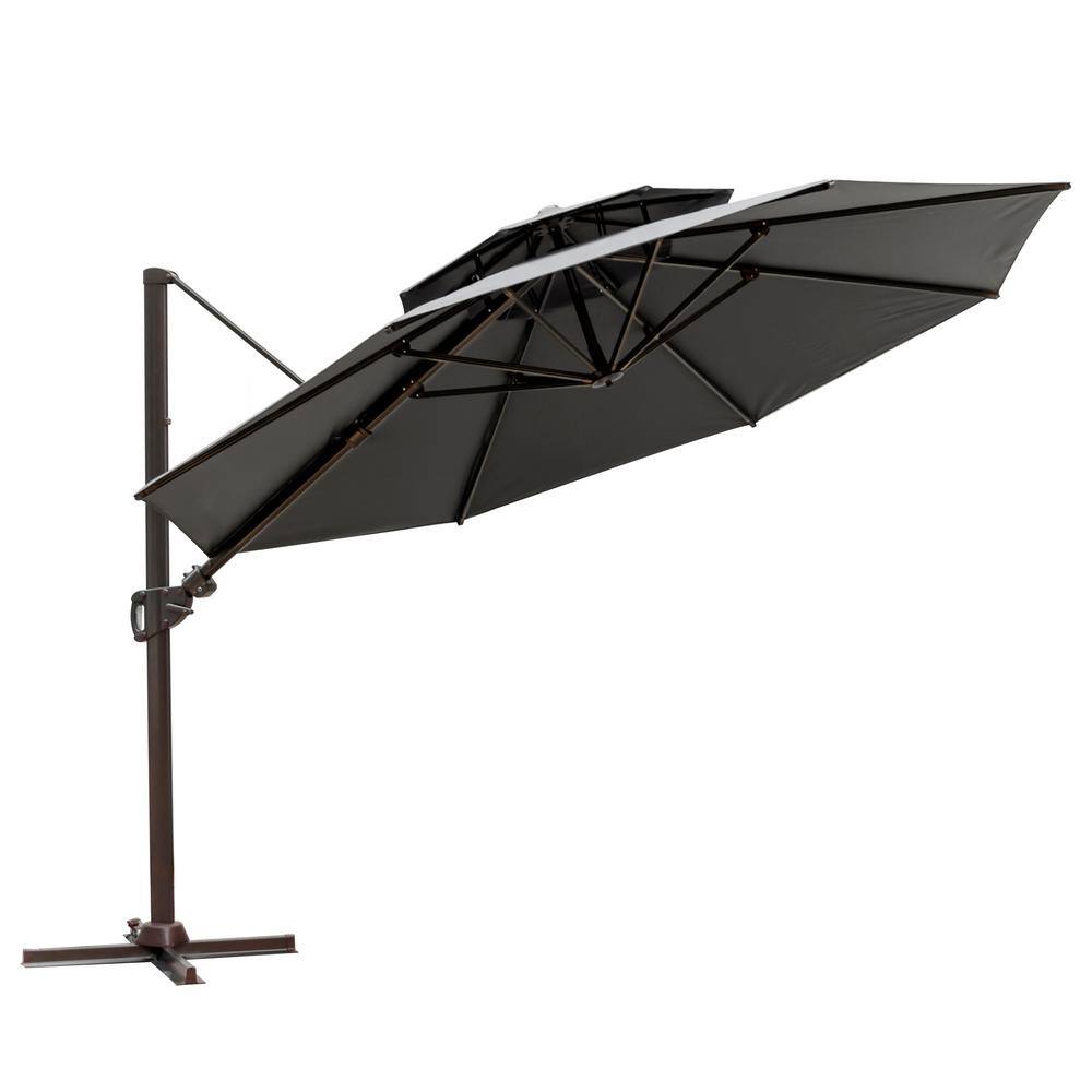 Crestlive Products 11.5 ft. Double Top Aluminum Cantilever Tilt Patio Umbrella in Dark Gray CL