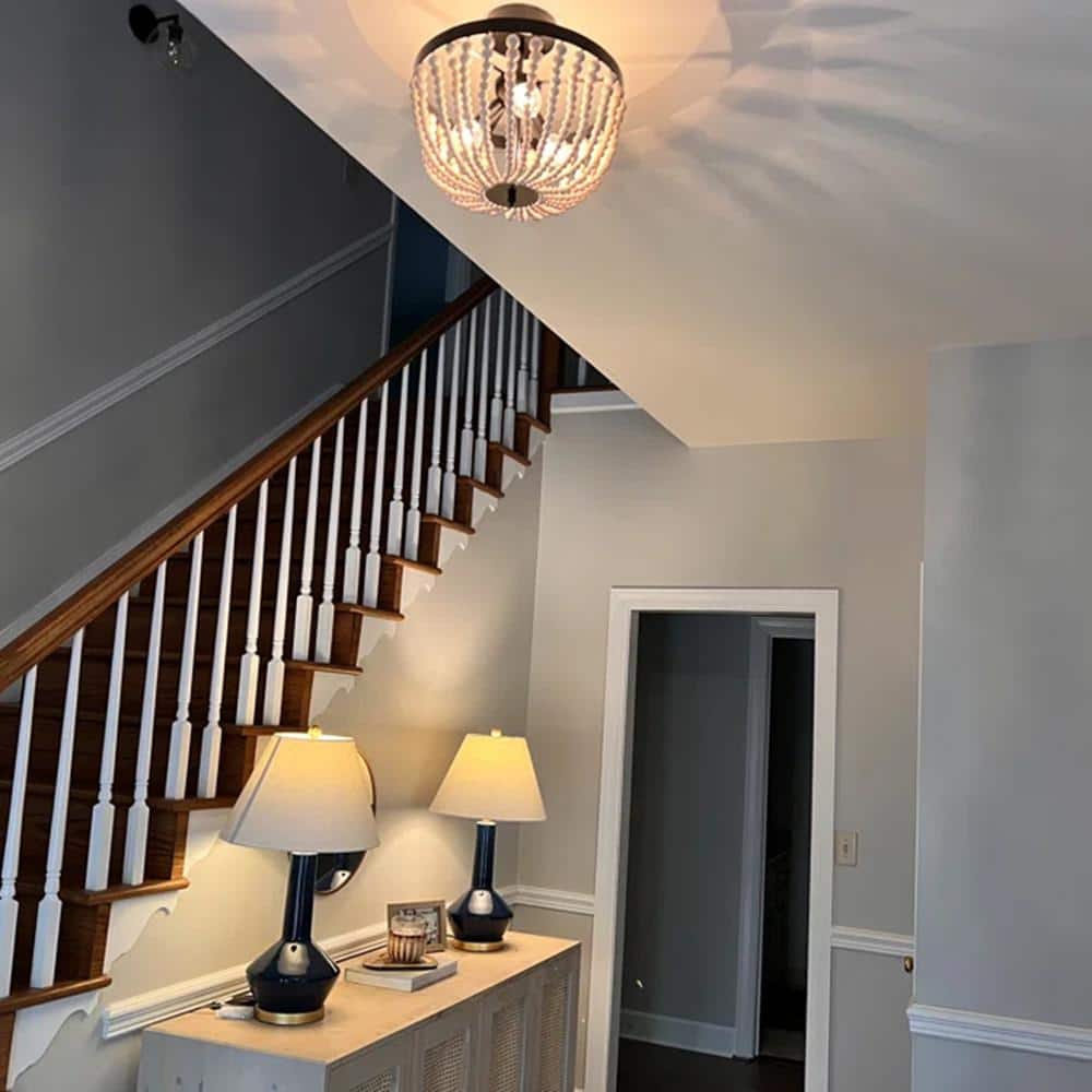 Bohemian Gold and Glass Beaded Dome Semi-Flush Mount Light