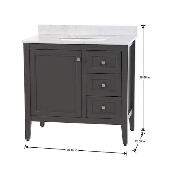 Darcy 37 in. Single Sink Shale Gray Bath Vanity with Lunar Cultured Marble Top (Assembled)