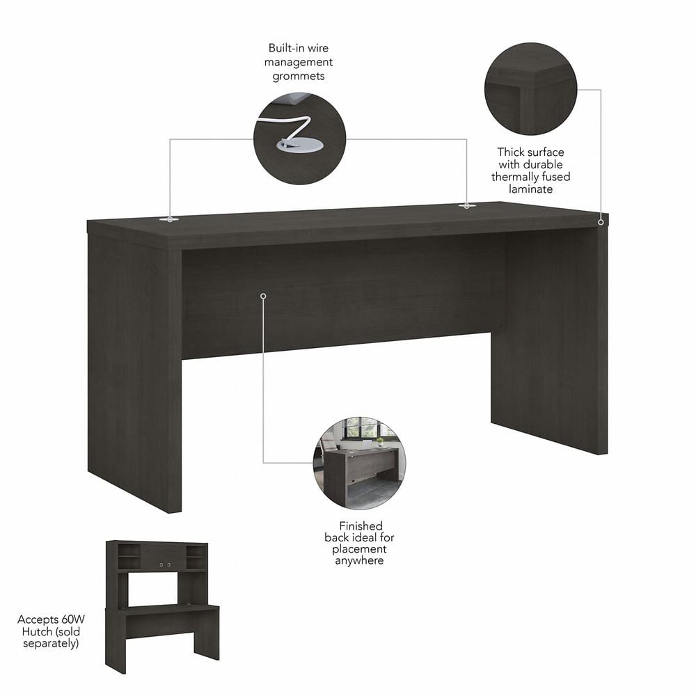 Charcoal Maple 60" Executive Desk with Filing Cabinet