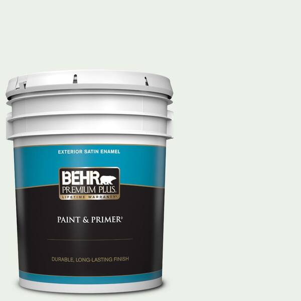 BEHR PREMIUM PLUS 5 gal. #470E-1 Breakwater White Satin Enamel Exterior Paint & Primer