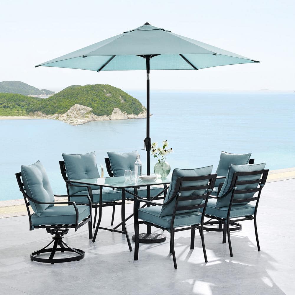 Hanover Lavallette 7Piece Steel Outdoor Dining Set with Ocean Blue
