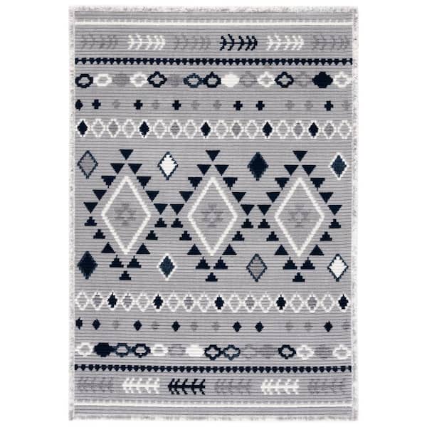 SAFAVIEH Marrakesh Gray/Navy 9 ft. x 12 ft. Geometric Striped Area Rug