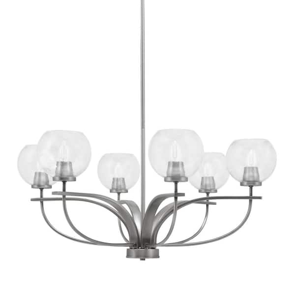 Unbranded Olympia 6 Light, Uplight, Chandelier, Graphite Finish, 5.75 in. Clear Bubble Glass