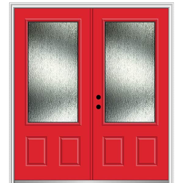 MMI Door Rain Glass 72 in. x 80 in. Right-Hand Inswing 3/4 Lite 2-Panel Painted Red Saffron Prehung Front Door, 4-9/16 in. Frame