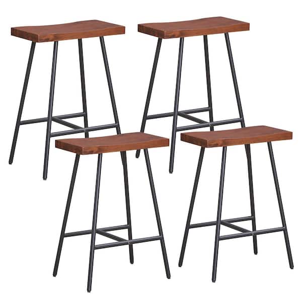 4PCS 25 in. Industrial Bar Stools Saddle Backless Counter Height Chairs