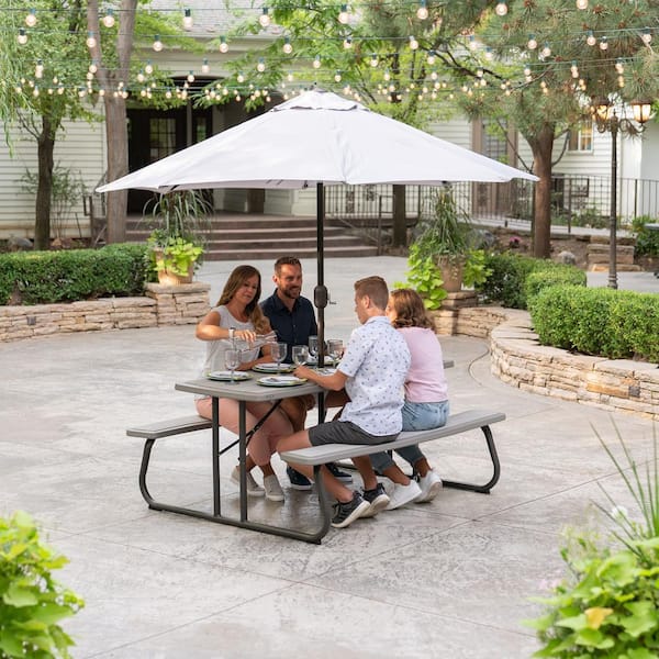 58 in. Bronze Sand Rectangle Steel Frame Picnic Table in Storm Dust Rough Cut Color, Folding