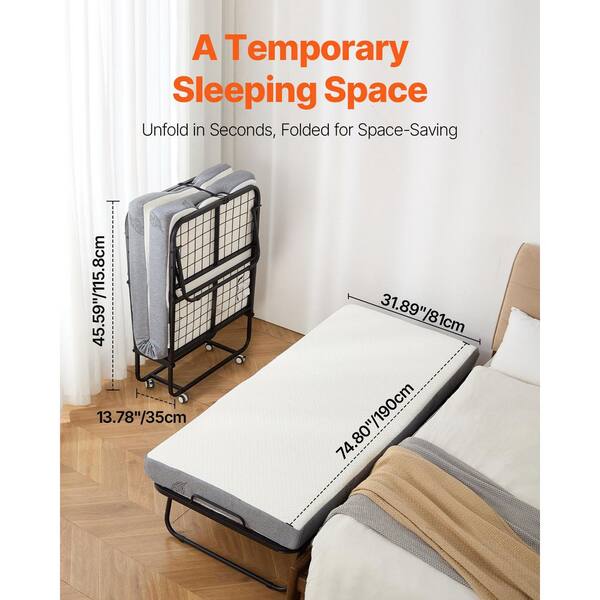 SKYSHALO Rollaway Bed, 31 in. x 75 in. Folding Bed with 4 in