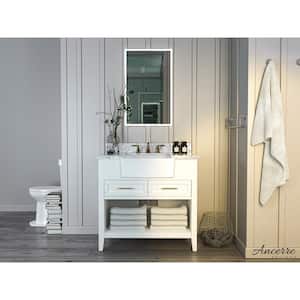 Hayley 36 in. W x 20.1 in. D x 34.6 H Bath Vanity in White with Carrara White Marble Vanity Top with White Basin