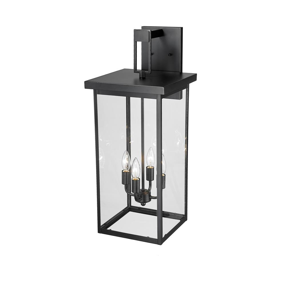 Black Steel 27" Outdoor Wall Sconce with Clear Glass Shade