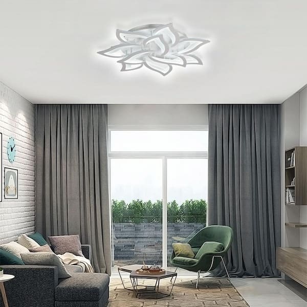 Genoci 33.5 in. 72-Watt Modern Flower White Dimmable Integrated