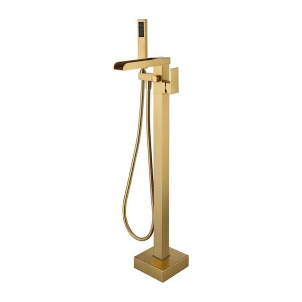 Unbranded Single-Handle Claw Foot Freestanding Tub Faucet with Handle Shower, Waterfall Tub Spout in. Brushed Gold
