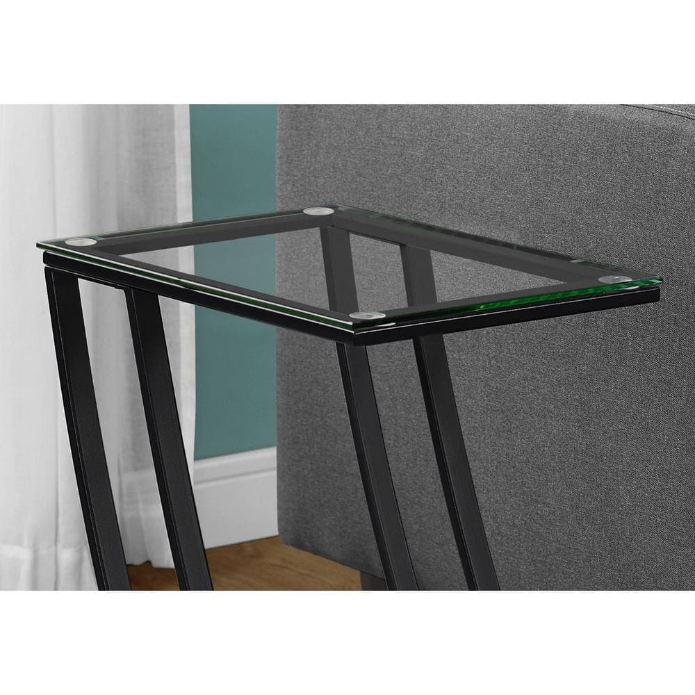 Sleek 24" Black Metal and Clear Tempered Glass Accent Table
