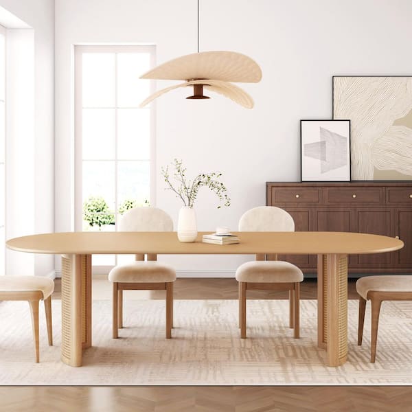 Haiden Oval Oak Wood 79 in. Double Pedestal Dining Table Seats 8