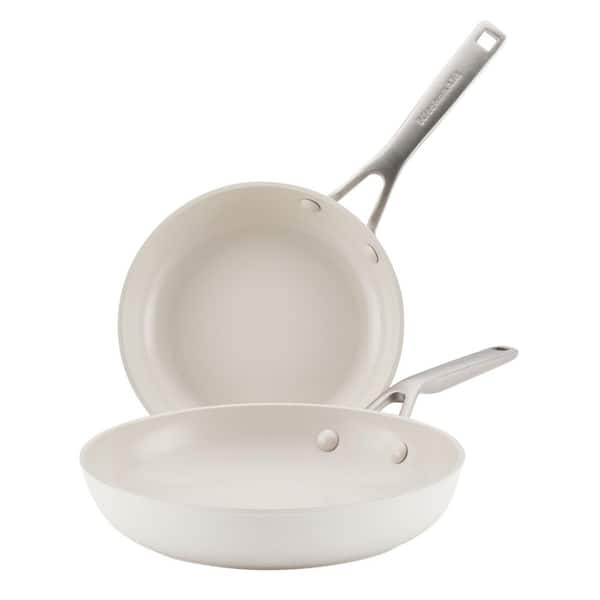 Hard-Anodized Ceramic Induction 2-Piece Aluminum Nonstick Skillets / Frying Pans in Porcelain White