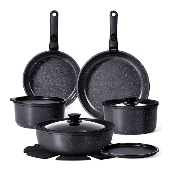 Aluminum 15-Piece Ceramic Nonstick Cookware Set with Detachable Handles, Healthy Non-Toxic, Dishwasher