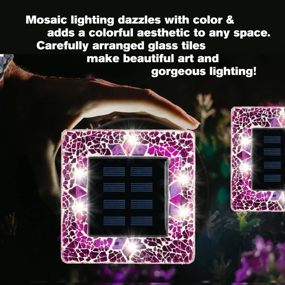 Radiant Pink Mosaic Glass Solar LED Pathway Lights, 4-Pack