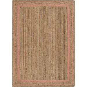 Larkspur Border Pattern Contemporary Blush 9 ft. x 12 ft. Hand-Braided Jute Area Rug