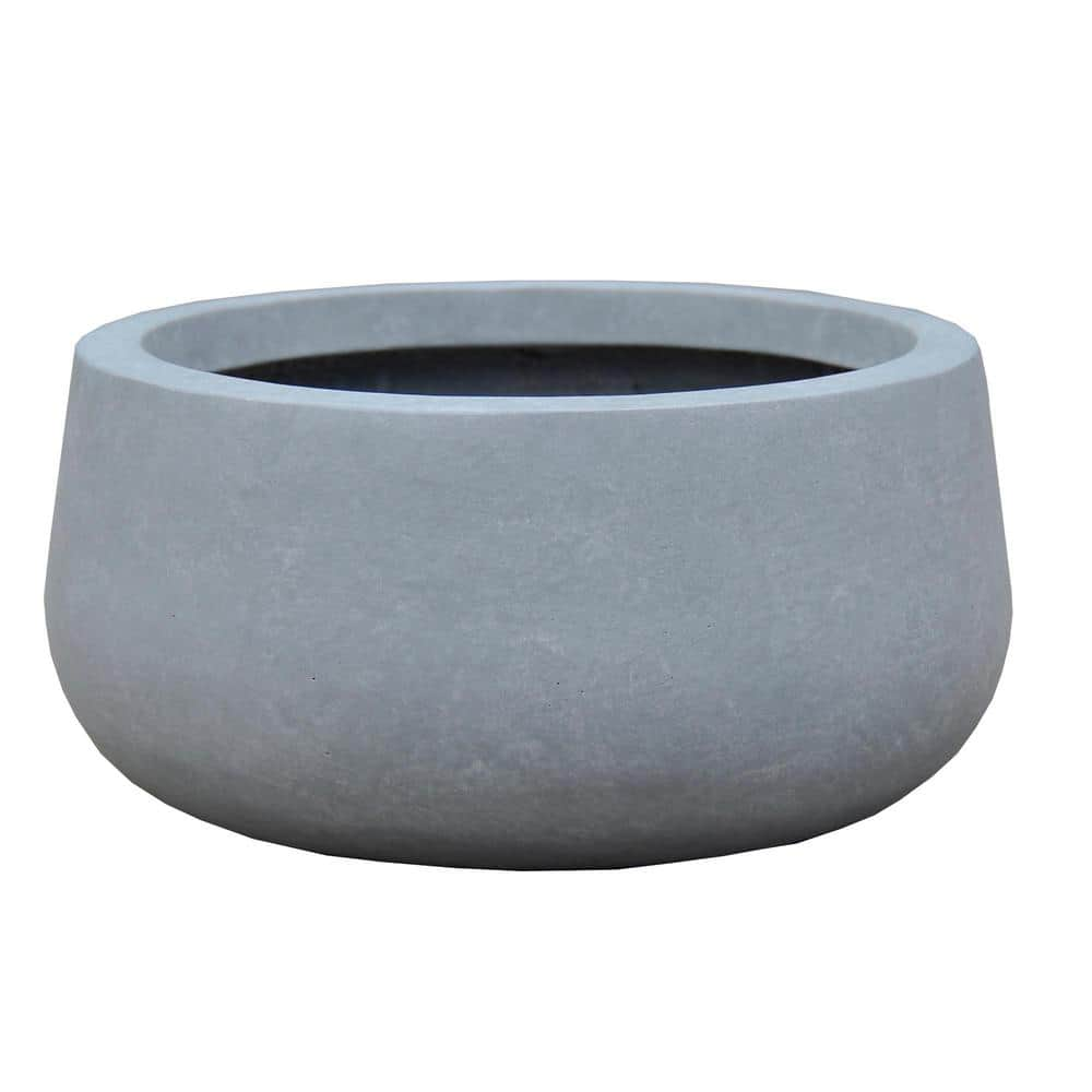 KANTE Small 8 in. Tall Slate Gray Lightweight Concrete Round Outdoor Bowl Planter