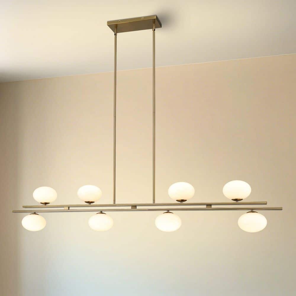 Julep 64 in. 8-Light Brushed Gold Linear Chandelier with Opal Glass Shades price history on PriceWatchPro