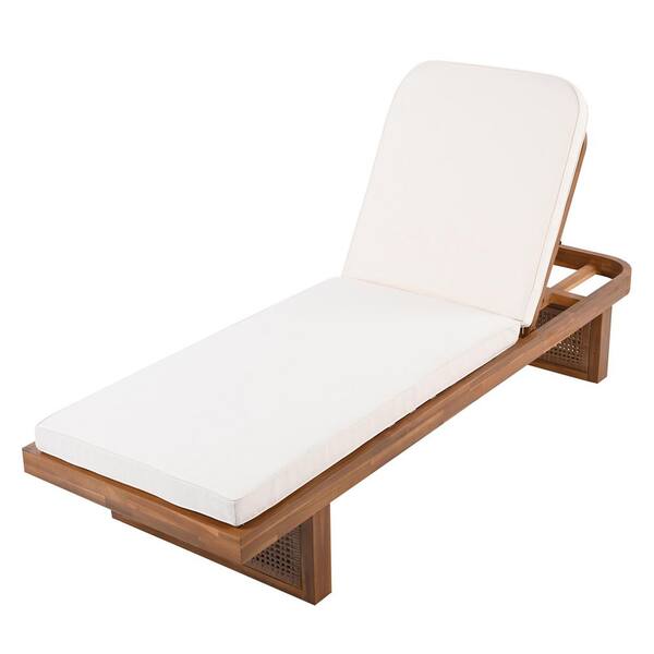 Teak Acacia Wood Outdoor Lounge Chair with White Cushion