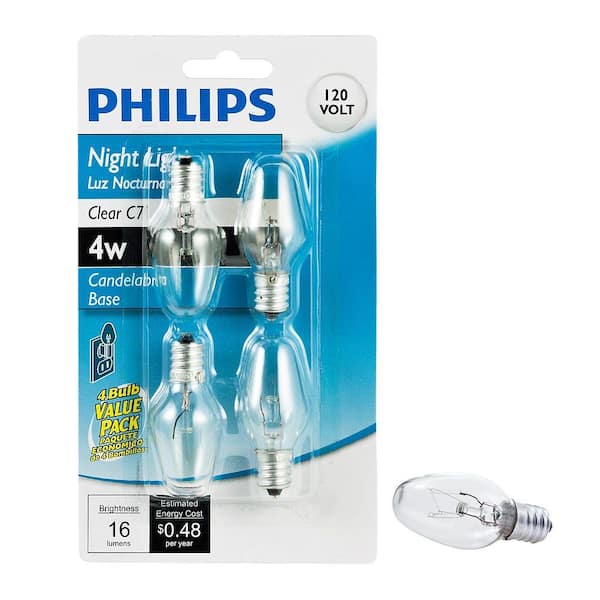 Philips 4-Watt C7 Incandescent Night Light Bulb (4-Pack) 415422