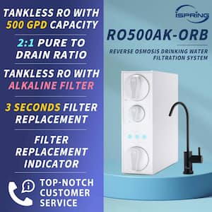 NSF-Certified 500 GPD Tankless Reverse Osmosis System w/ Alkaline, Reduces PFAS, Lead, Fluoride, Oil Rubbed Black Faucet