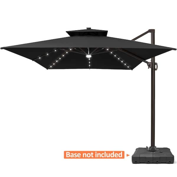 Double Top 13 ft. x 10 ft. Heavy-Duty 360° Rotation Solar LED Lighted Cantilever Patio Umbrella in Black