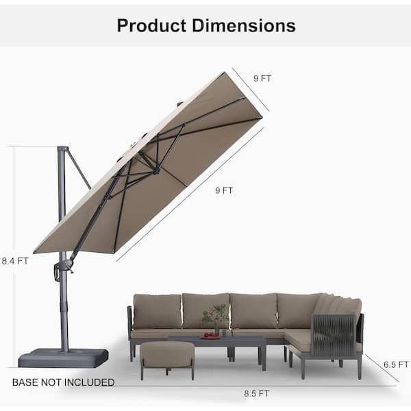 9 ft. Square Outdoor Patio Cantilever Umbrella Aluminum Offset 360° Rotation Umbrella in Taupe