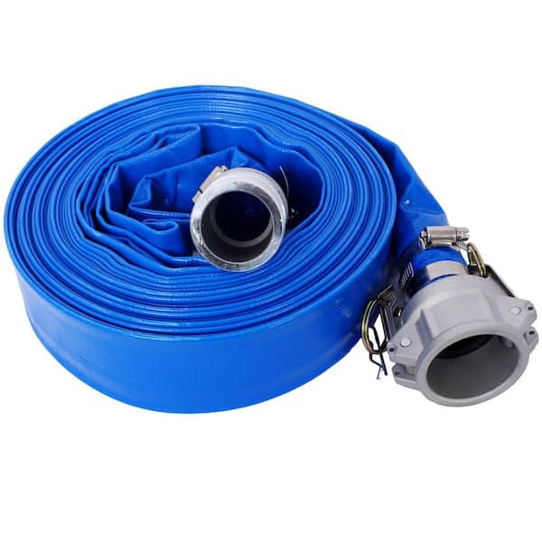 1.5 in. ID x 50 ft. Pool Backwash Hose Blue PVC Lay Flat Pump Hoses w/ Camlock C & E Fittings Sewage/Effluent Accessory