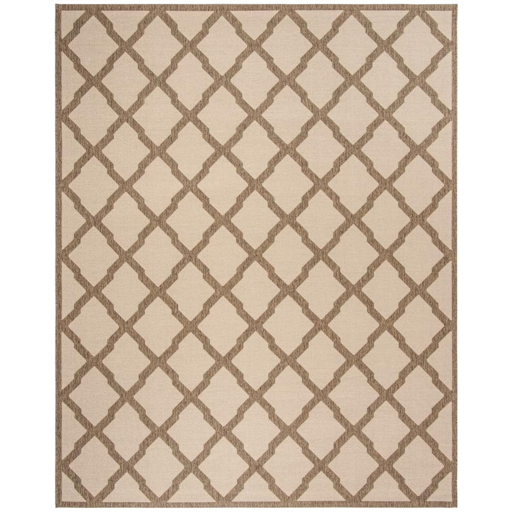 Cream and Beige Trellis Indoor/Outdoor Area Rug 8'6" x 12'
