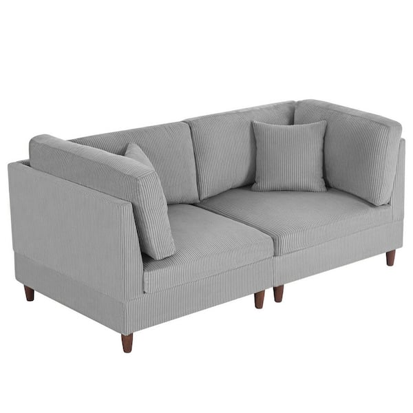 Uixe 80 in. Modern Straight Arm Corduroy Upholstered Rectangle 2-Seater Sofa in Light Gray