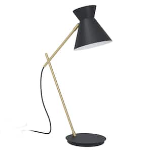 Amezaga 6.7 in. W x 21 in. H 1-Light Structured Black/Brushed Gold Table Lamp with Black and White Metal Shade