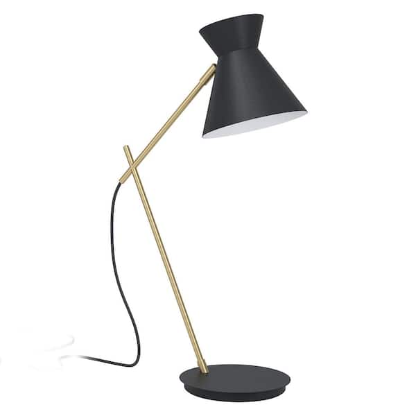schudden Vluchtig verbrand Eglo Amezaga 21.00 in. Structured Black and Brushed Gold Table Lamp with  Black Exterior and White Interior Metal Shade 98864A - The Home Depot
