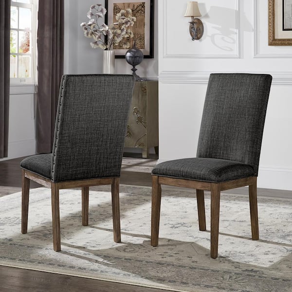 HomeSullivan Grey Nailhead Accent Parson Linen Dining Chairs (Set of 2)