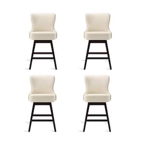 Zola 26 in. Off-White Wood Frame Fabric Upholstered Swivel Bar Stool (Set of 4)