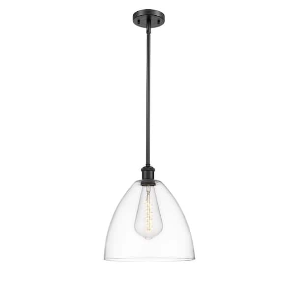 Innovations Bristol Glass 1-Light Matte Black Cage Pendant Light with ...