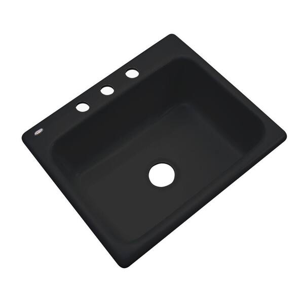 Thermocast Inverness Drop-In Acrylic 25 in. 3-Hole Single Bowl Kitchen Sink in Black