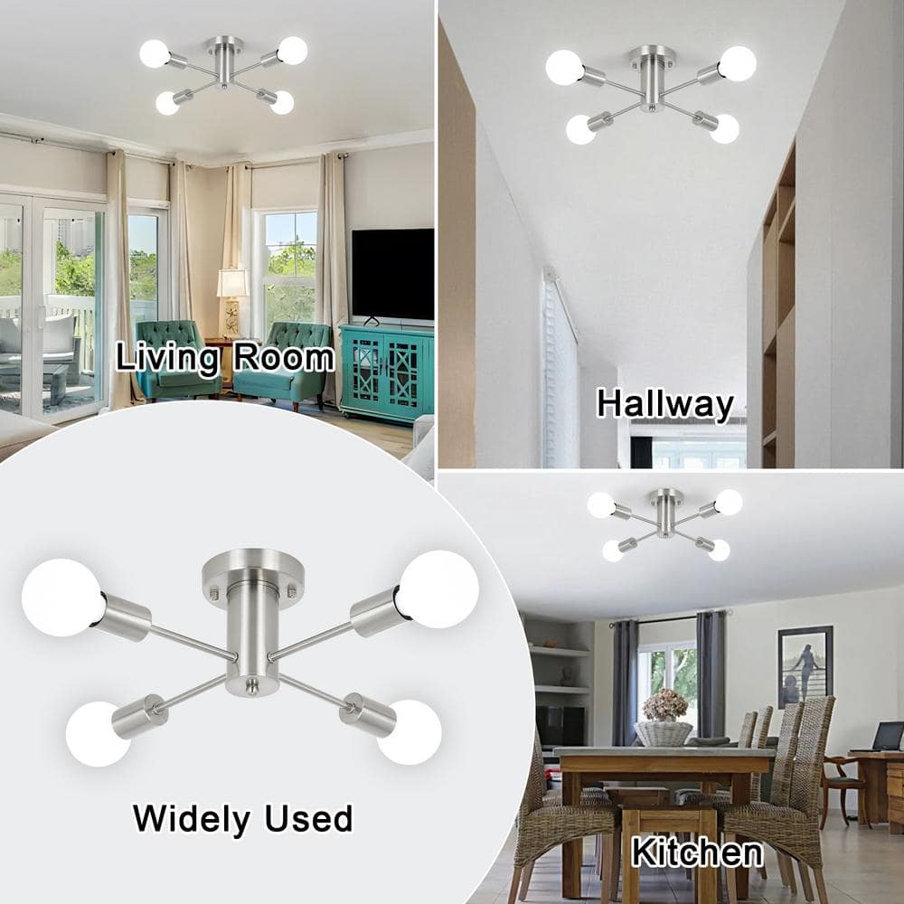 17.5'' Nickel 4-Light Linear Sputnik Ceiling Fixture