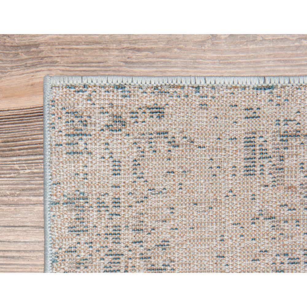 Light Blue Rectangular Synthetic Stain-Resistant Area Rug