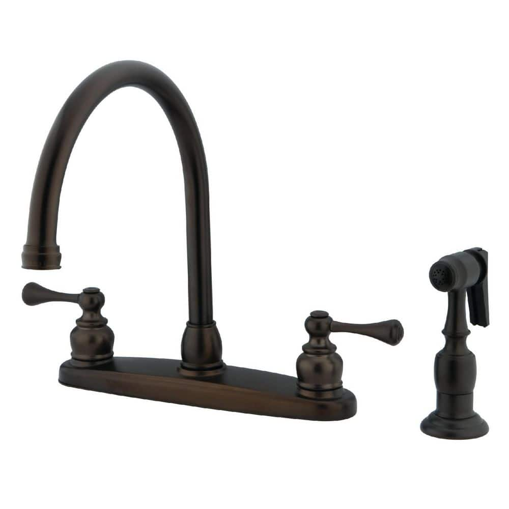 Vintage 2-Handle Deck Mount Centerset Kitchen Faucets with Side Sprayer in Oil Rubbed Bronze -  Kingston Brass, HKB725BLBS