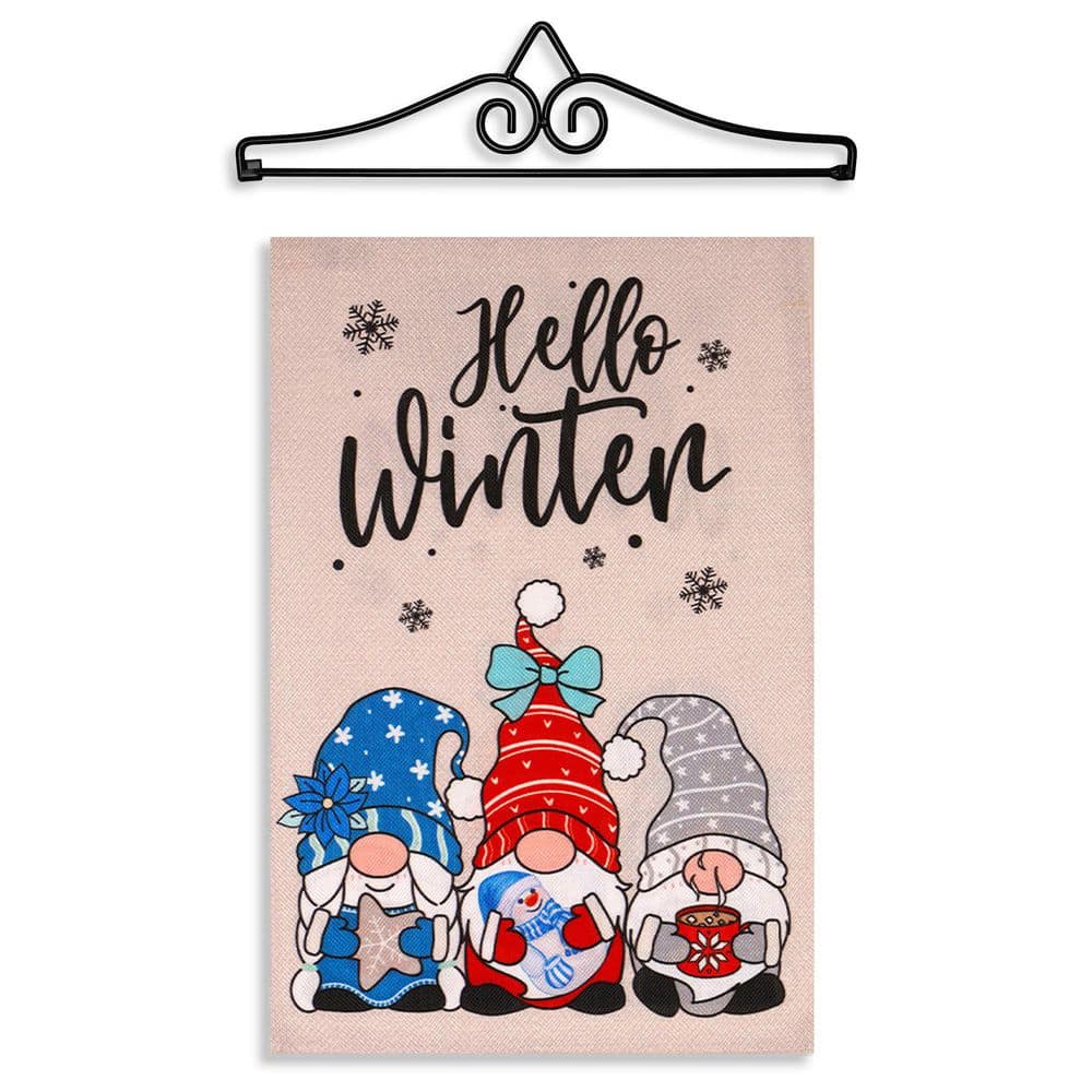 1 ft. x 1.5 ft. Polyester Hello Winter 3 Cozy Gnomes with Hot Chocolate 2-Sided Garden Flag Hanger Burlap price history on PriceWatchPro
