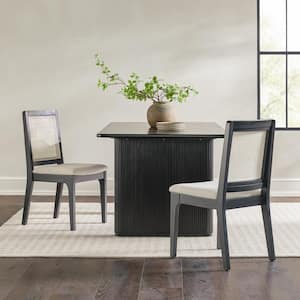 2-Piece Black Boho Rattan Back Upholstered Dining Chairs