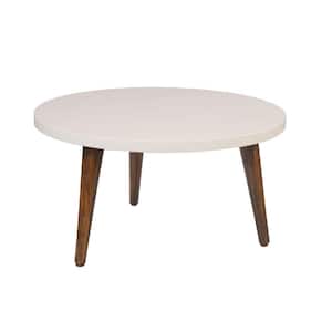 24 in. White and Brown Round Wood Coffee Table with Tapered Legs